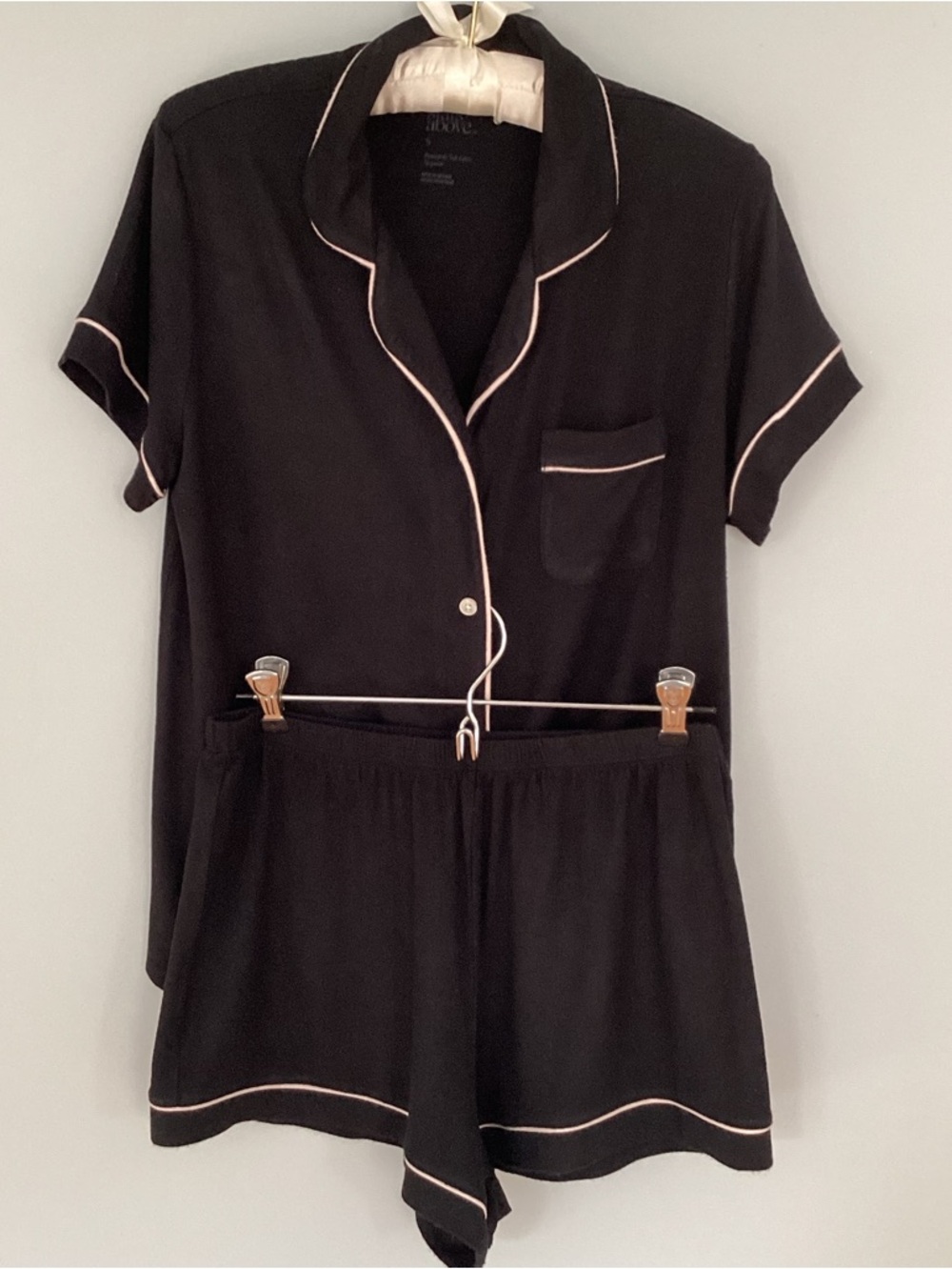 stars above Black Pajama Set with Piping Size Small